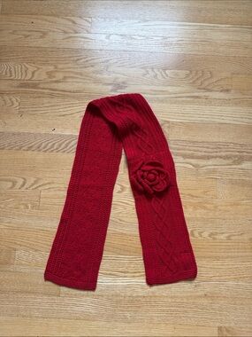 Mud Pie Red Knit Scarf with Flower Accent